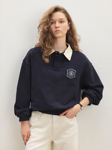 Preppy Wappen Collar Contrasting Sweatshirt - Navy - CITYBREEZE - Modalova