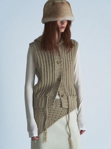 Wool Scacchi Hoodied Vest - Verso - Modalova