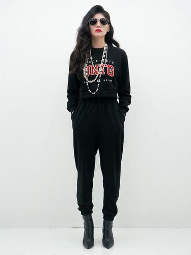 Drawstring Waist Cotton Jersey Track Pants [Black - UNTAGE - Modalova