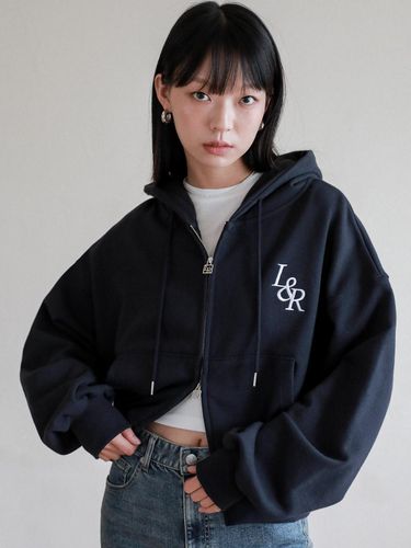 Lossy Big Logo Crop Hood Zip - up Navy - LOSSYROW - Modalova