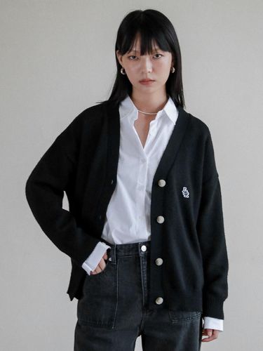 Lossy Cashmere Patch V Cardigan_black - LOSSYROW - Modalova