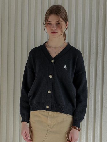 Lossy Cashmere Patch V Cardigan_navy - LOSSYROW - Modalova