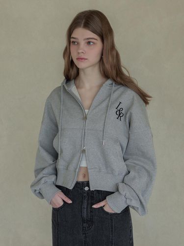 Lossy Big Logo Crop Hood Zip - up Gray - LOSSYROW - Modalova