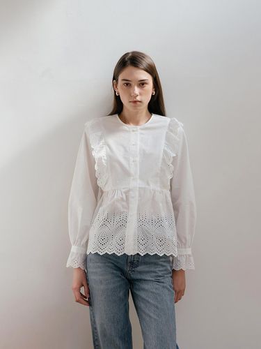 White Lace Trim Shirt - YOUNESS - Modalova