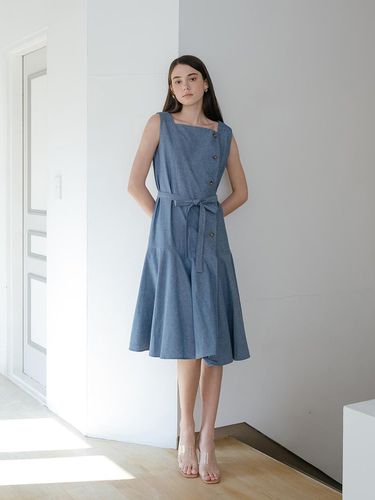 Denim Flared Hem Dress - YOUNESS - Modalova