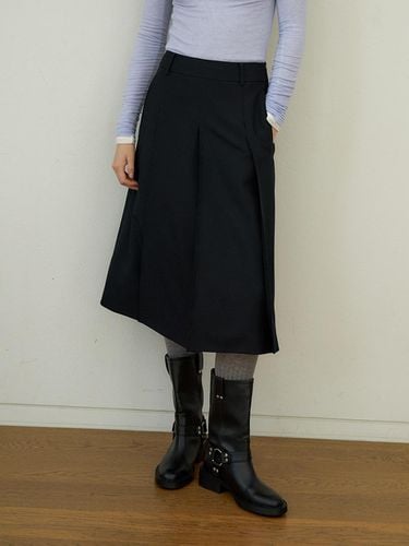 Classic Wool Pleats Skirt_Navy - verbom - Modalova