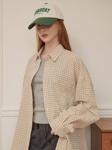 Lossy Grid Oversized checkered shirt Beige - LOSSYROW - Modalova