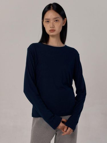 Tencel Rib Long Sleeve T Shirts (Deep Navy) - 38comeoncommon - Modalova