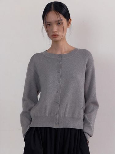 Crew Neck Cardigan (Melange Grey) - 38comeoncommon - Modalova