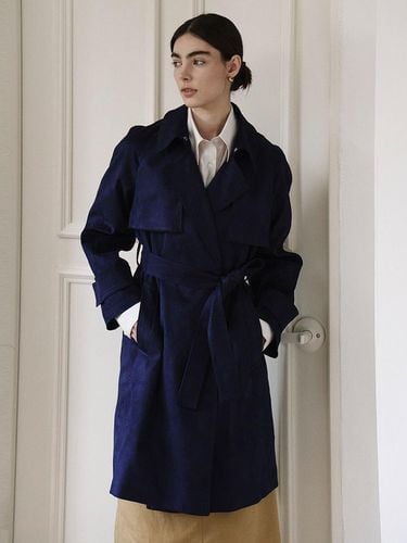 Suede Half-Length Trench Coat_Navy - GIEMAR - Modalova