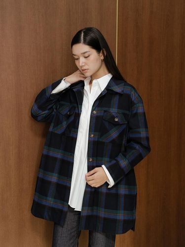 Navy Plaid Shirt Jacket - YOUNESS - Modalova