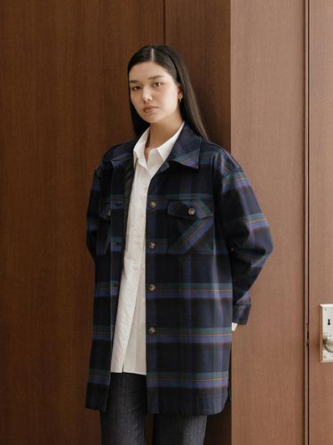 Navy Plaid Shirt Jacket - YOUNESS - Modalova