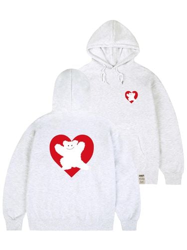 Bear Heart Backprinting Hoodie_Melange White - GRAVER - Modalova