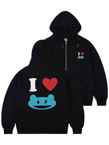 UNISEX] I LOVE OF Hooded Zip-Up Black - GRAVER - Modalova