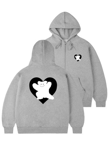 Bear Heart Backprinting Hooded Zip-Up_Gray - GRAVER - Modalova