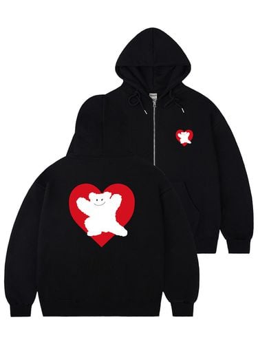 Bear Heart Back Printed Hooded Zip-Up Black - GRAVER - Modalova