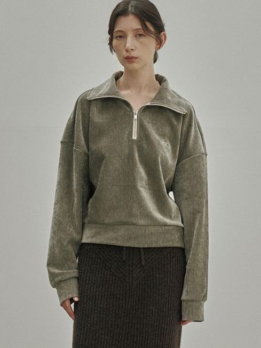 Velvet Cropped Zip-Up Sweat Shirt (Khaki) - NOIRER for WOMEN - Modalova