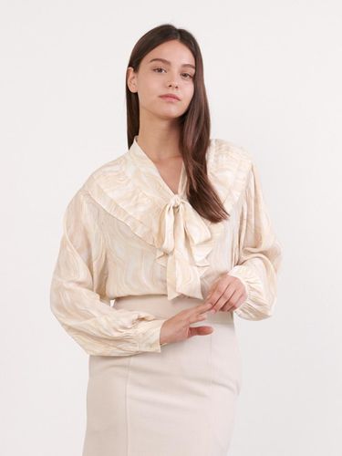 Marble Shirring Tie Blouse_Cream - Coett - Modalova