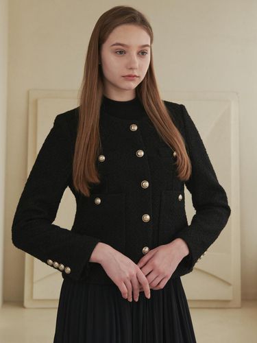 Wool button tweed jacket black - Coett - Modalova