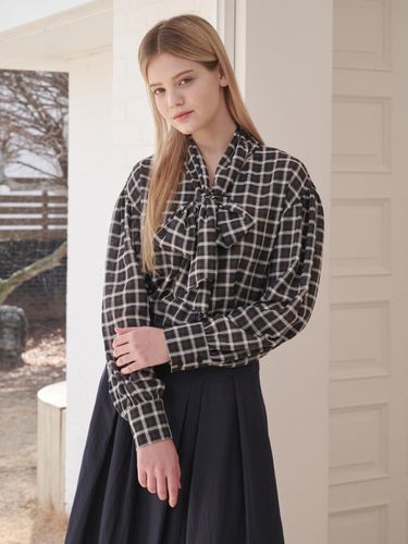 Checkered ribbon blouse black - Coett - Modalova