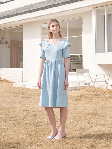 Linen ruffle dress sky blue - Coett - Modalova