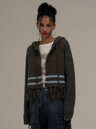 Hood knit cardigan (dark grey) - MIDNIGHT MOVE - Modalova