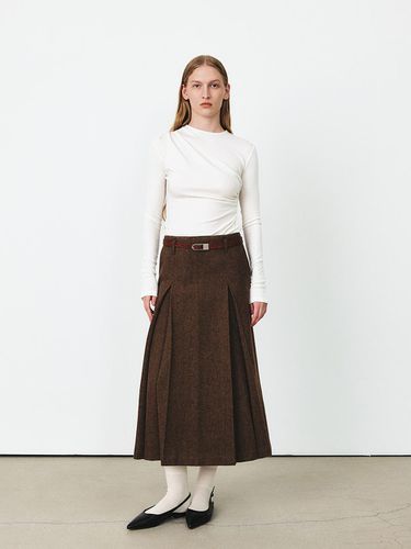 TFF HERRINGBONE WOOL TUCK SKIRT_2COLORS - MOHAN - Modalova