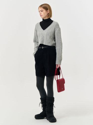 Wool cable V-neck cropped knitwear [MELANGE GREY] - GENERAL IDEA - Modalova