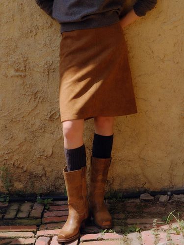 Suede midi skirt (vintage brown) - blank03 - Modalova