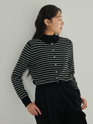 Wool Stripe Knitwear Cardigan_Black - Coett - Modalova