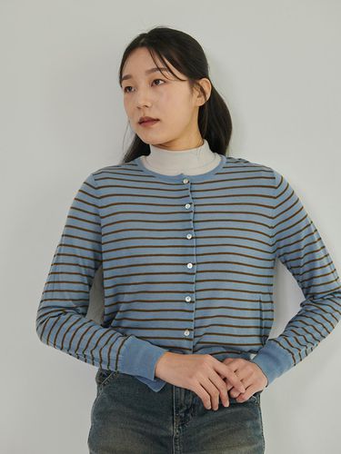 Wool Stripe Knitwear Cardigan_Blue - Coett - Modalova