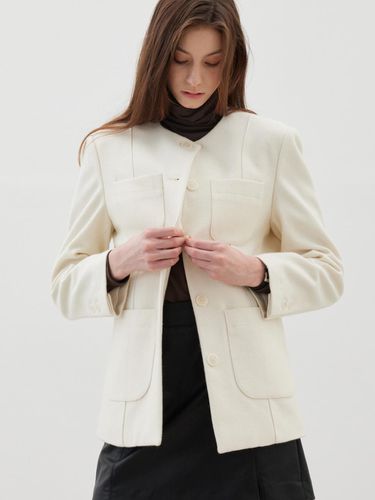 Round No Collar Tweed Jacket - beige - LESEIZIEME - Modalova