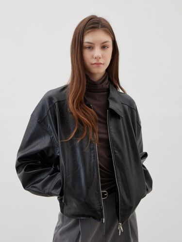 Oversized Fit Vegan Leather Jacket - Black - LESEIZIEME - Modalova