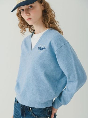 W) Logo Embroidered V - Neck Sweater Sky Blue - Wrangler - Modalova