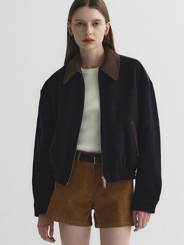 Wool suede oversized-fit Blouson (Navy) - NOIRER for WOMEN - Modalova