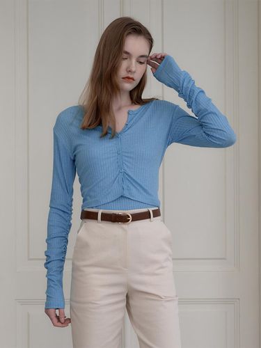 Shirring crop cardigan (Aqua blue) - MAROYH - Modalova