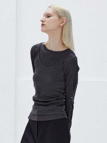 Cotton Ribbed Button Top (Charcoal) - MAROYH - Modalova