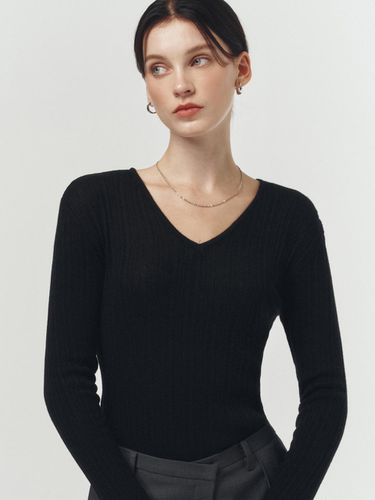 Wool see-through V-neck knitwear_BLACK - ARTID - Modalova