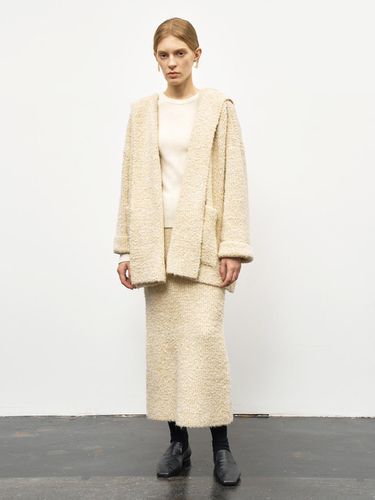 ALPACA BOUCLE HOODED KNIT COAT_MELANGE - RIDIFI - Modalova