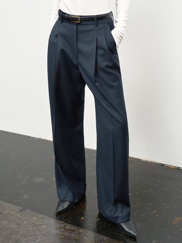 This season) WOOL BLEND LONG WIDE SLACKS NAVY - RIDIFI - Modalova