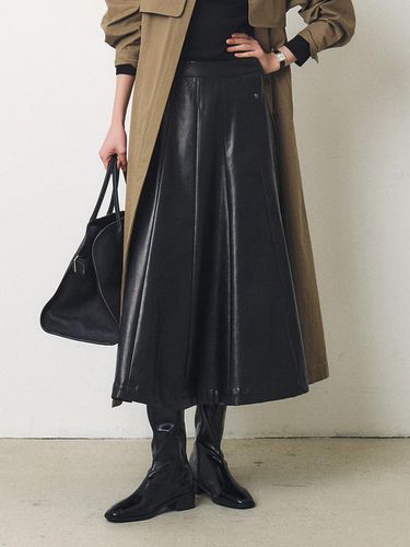 Leather flared long skirt_BLACK - ARTID - Modalova