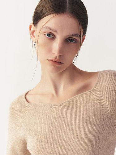 Cashmere Square Heart Neck Knitwear_OATMEAL - ARTID - Modalova