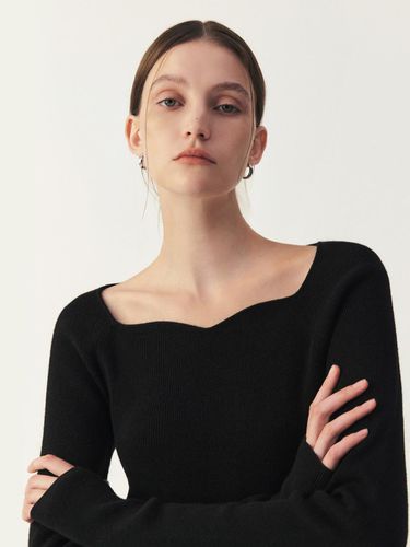 Cashmere Square Heart Neck Knitwear_BLACK - ARTID - Modalova