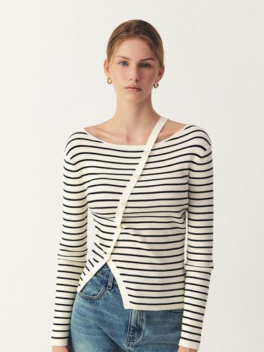 Stripe Unbalanced Cutout Knitwear_IVORY BLACK - ARTID - Modalova