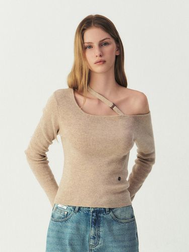 Cashmere off-shoulder buckle knit top_OATMEAL - ARTID - Modalova