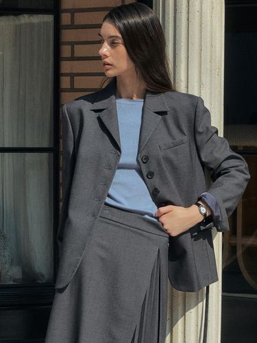 Wool Belted Tailored Jacket_CHARCOAL - ARTID - Modalova