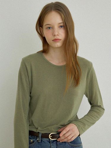 Essential wool long sleeve T shirt (Olive, White - AS IF - Modalova