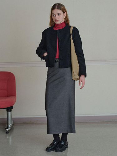 Wool Long Slit Skirt (Charcoal) - THE RYE - Modalova