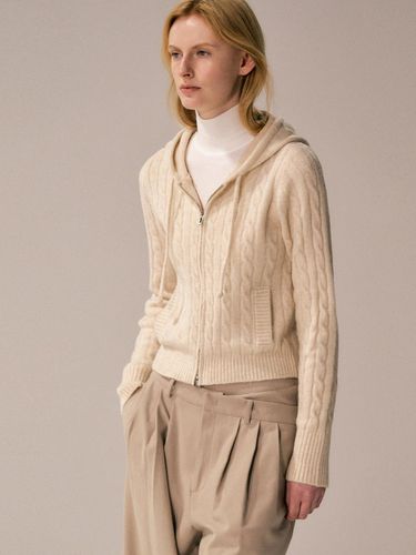 Cable Knit Hooded Zip-Up Cardigan (cream) - RIDIFI - Modalova