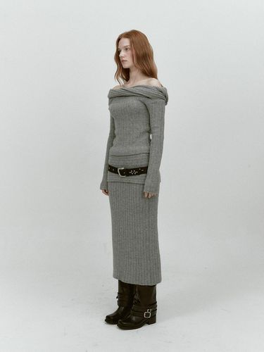 REVERSE FOLD KNIT SKIRT (GREY) - ASURA - Modalova